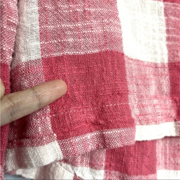 Cloth & Stone Top Sz XS Pink White Check Gingham Button Back Linen Blend Cottage - Picture 10 of 13